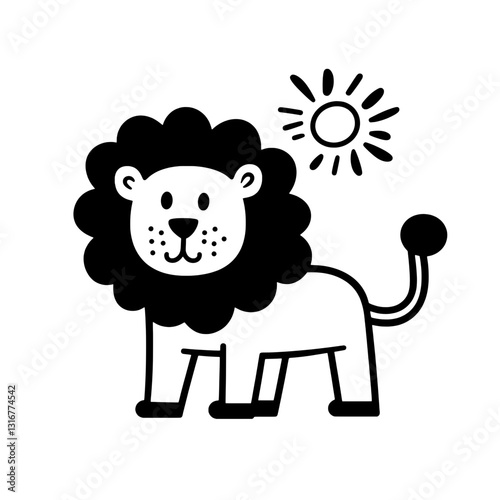 Joyful lion basking in the warm sun on a bright day, showcasing playful and friendly features