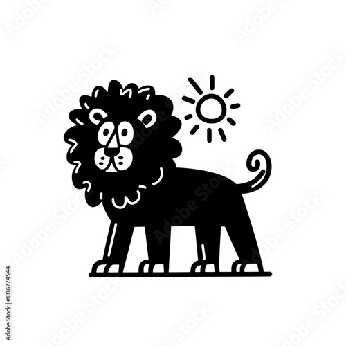 Roaring lion basking in the sun, showcasing its majestic mane in a playful vector design