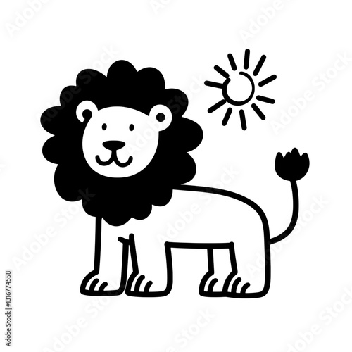 Cheerful lion basking under the sun with a playful expression in a vibrant vector design