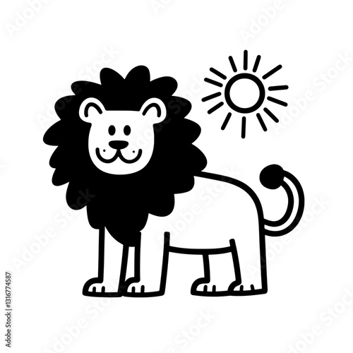 Playful lion basking under the sun in a sunny landscape, embodying joy and strength in a vibrant and cheerful style