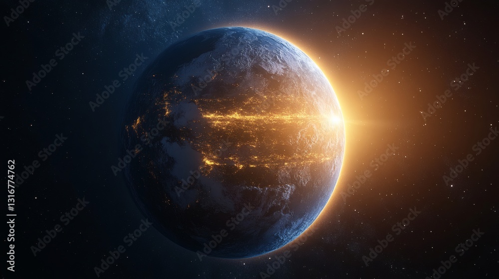 Naklejka premium Digital Planet Glowing In Space