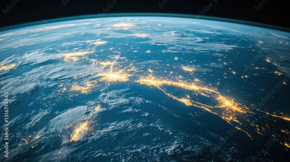 Obraz premium Earth at Night: A Stunning View of City Lights from Space