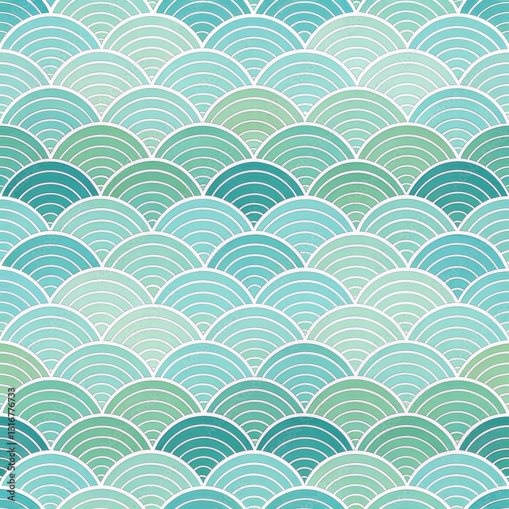 Beautiful Blue and Green Wave Pattern with Circular Motifs Beautiful Blue and Green Wave Pattern with Circular Motifs