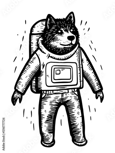 Cosmic adventure with a wolf in an astronaut suit exploring the galaxy