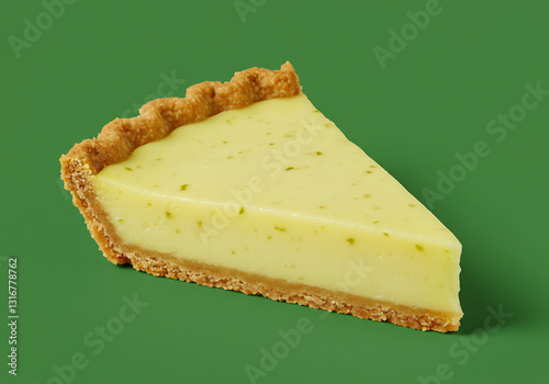 A Slice of Key Lime Pie on Green Background