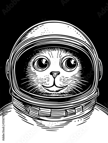 Curious cat in an astronaut helmet explores the wonders of space