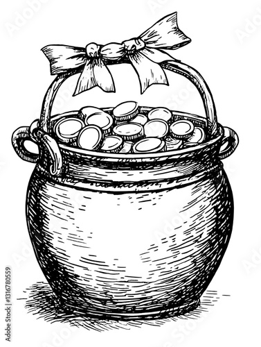 Crafting a whimsical treasure pot filled with shiny coins, perfect for festive celebrations and enchanting storytelling moments