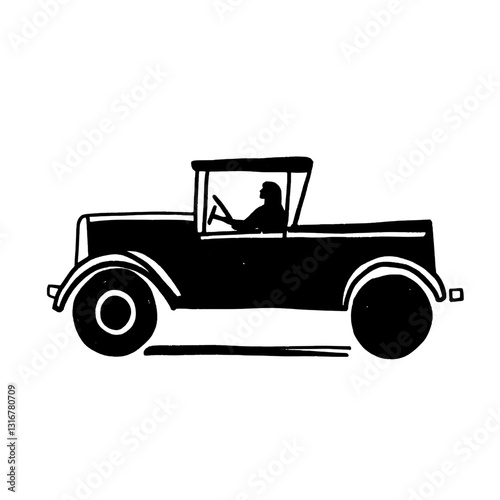 Classic car drive through an open road under a bright sky evokes nostalgia and freedom of adventure in a timeless journey