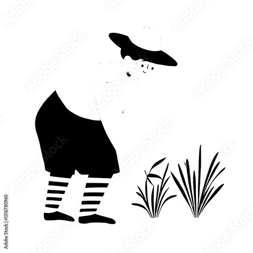 Gardener tending to plants in a serene landscape showcasing dedication to nature and cultivation skills