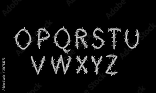 Letters made of metal. Iron font in the form of barbed wire.
 The English alphabet, a set of letters. Vector image