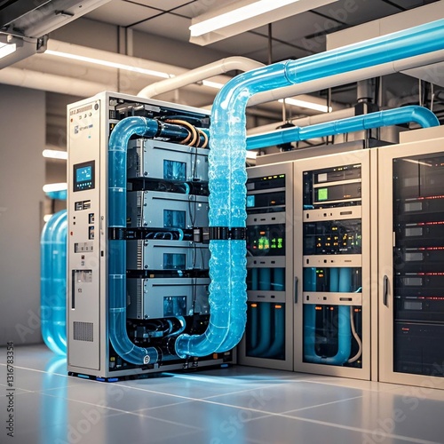 Data center, storage, cooling system, AI, control tower, high-end computer, data storage, graphic card, eco-friendly storage, water cooling, advanced, cooling device,