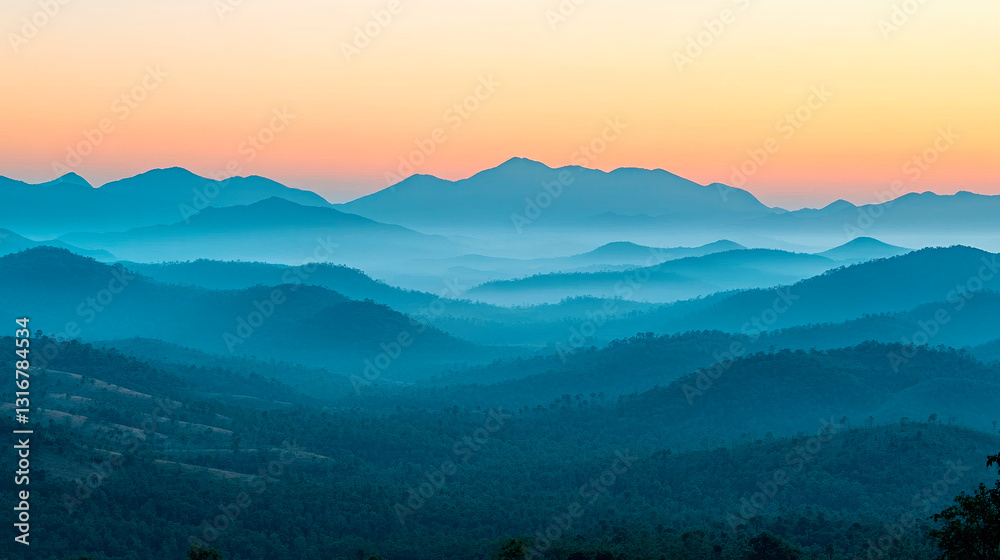 Fototapeta premium Amazing mountain landscape with sunset, natural outdoor travel background. Beauty world.