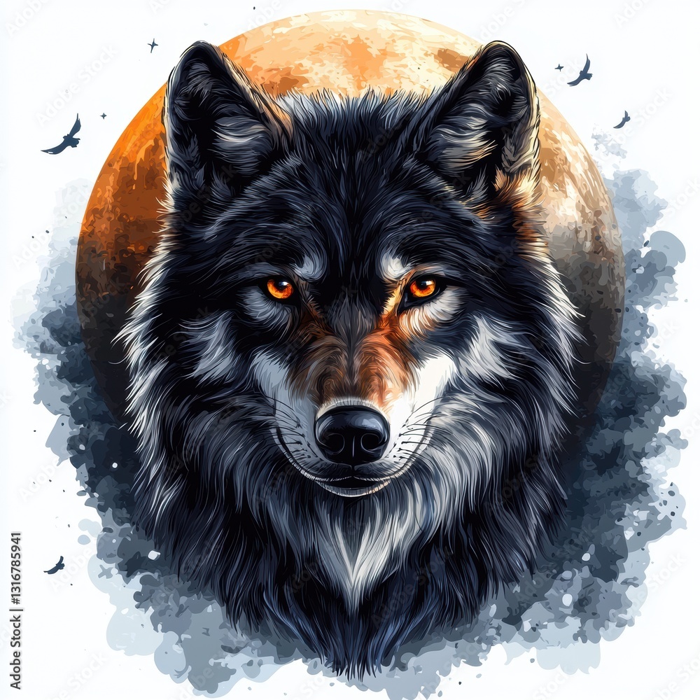 Mystical Wolf Under Full Moon Vector Illustration with Intricate Details and Vivid Colors Mystical Wolf Under Full Moon Vector Illustration with Intricate Details and Vivid Colors