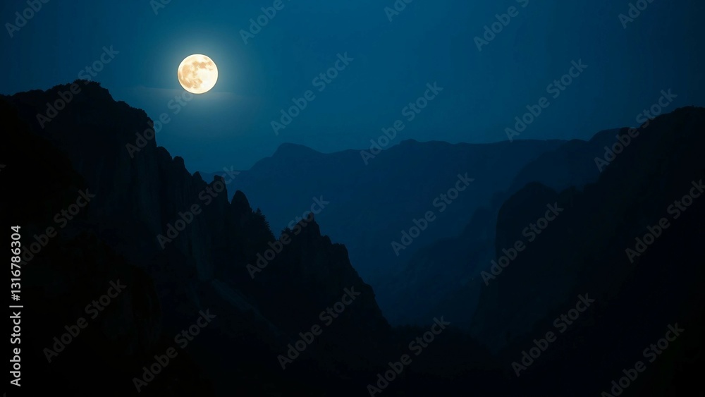 Scene depicts a serene and mystical mountain landscape surrounded by cliffs illuminated by enchantin Scene depicts a serene and mystical mountain landscape surrounded by cliffs illuminated by enchantin