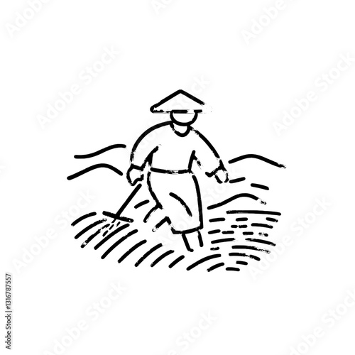 Cultivating the fields under the warm sun, a farmer works diligently to prepare the soil for a bountiful harvest in serene landscapes