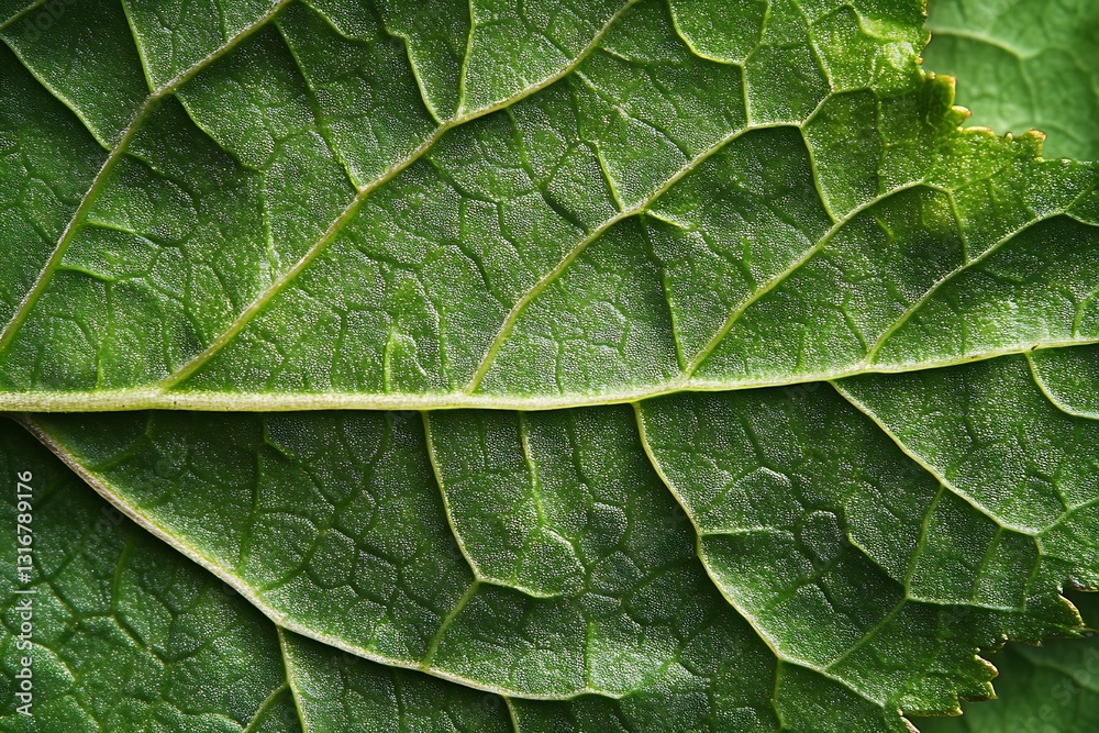 Fototapeta premium Close-up of a vibrant green leaf's intricate vein texture.