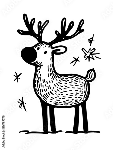 Charming vector illustration of a playful reindeer with festive elements in a whimsical style