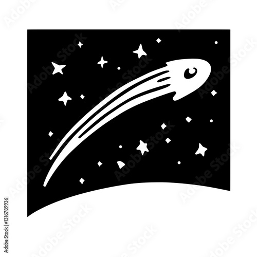 Cosmic wonder of a shooting star illuminating the night sky with shimmering stars in a vector design
