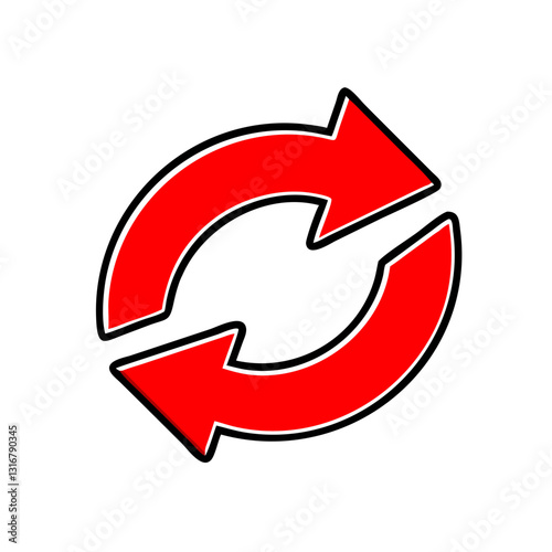 Red refresh icon for synchronization, updates, data transfer, and system automation