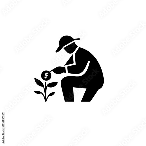 Cultivating financial growth through careful planning and nurturing investments in a minimalist vector design