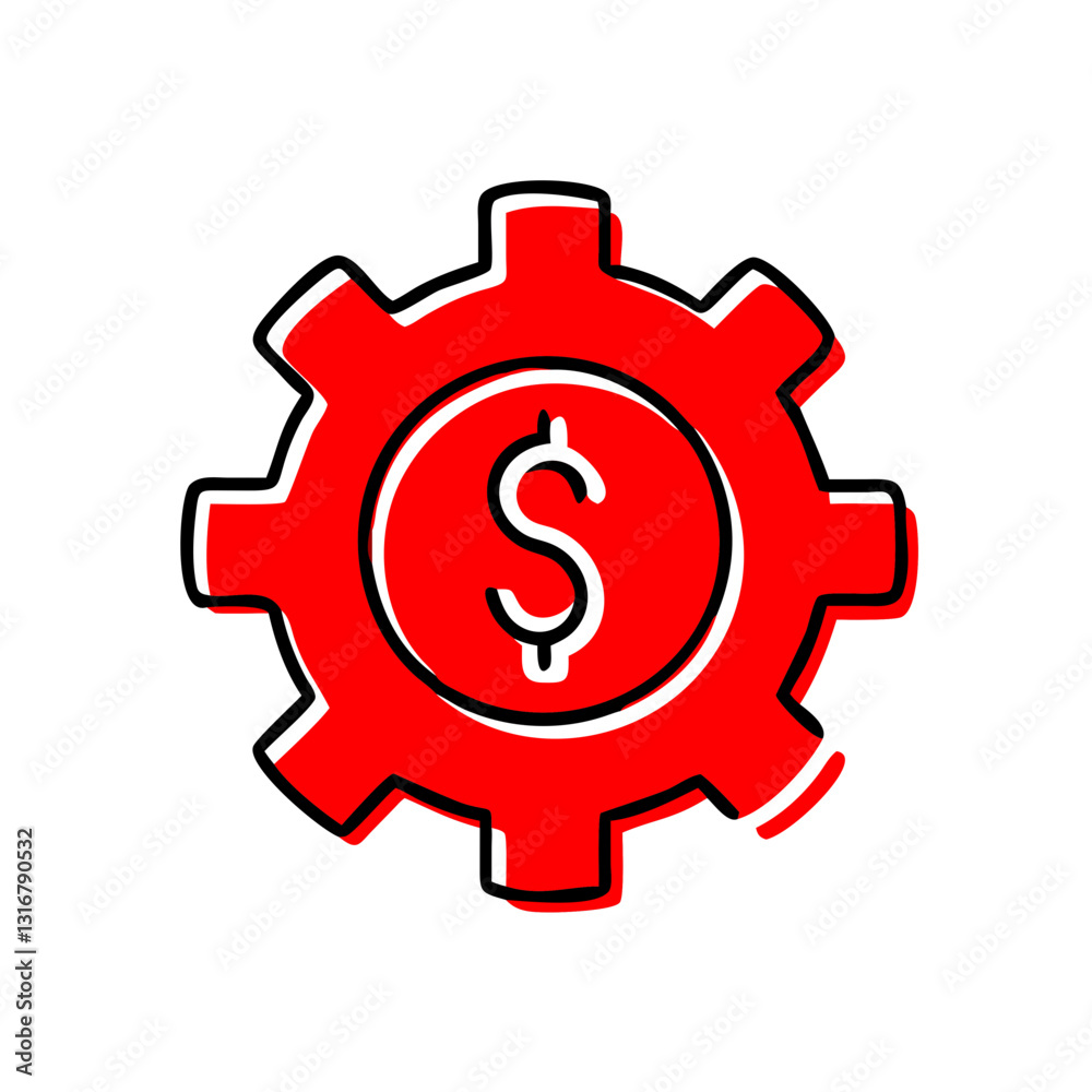 Red gear with dollar sign icon for financial automation, business strategy, and economic optimization Red gear with dollar sign icon for financial automation, business strategy, and economic optimization