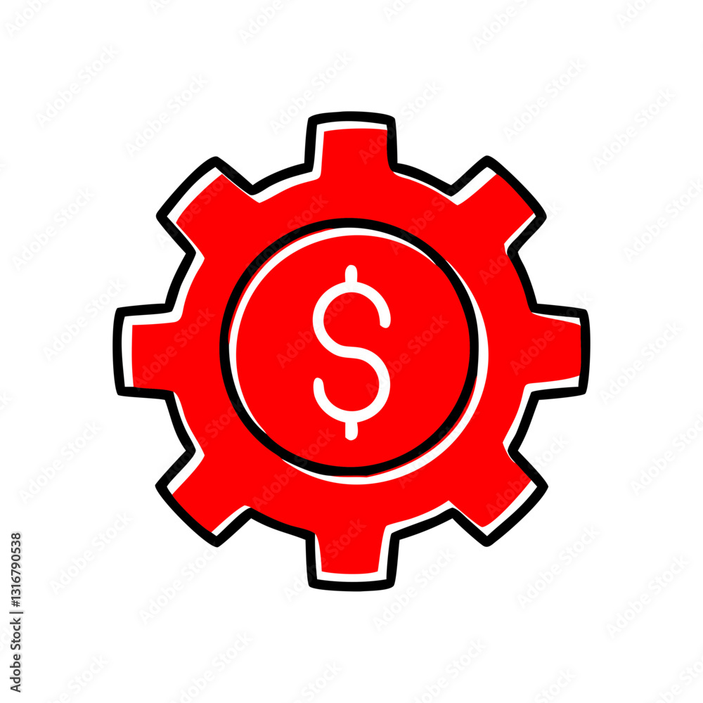 Red gear with dollar sign icon for financial management, business automation, and economic strategies Red gear with dollar sign icon for financial management, business automation, and economic strategies