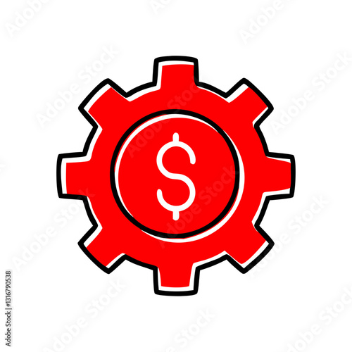 Red gear with dollar sign icon for financial management, business automation, and economic strategies