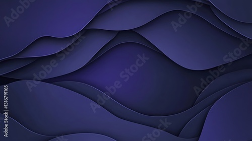 Deep Indigo Abstract Paper Cut Illustration: Layered Waves Design AI Generated