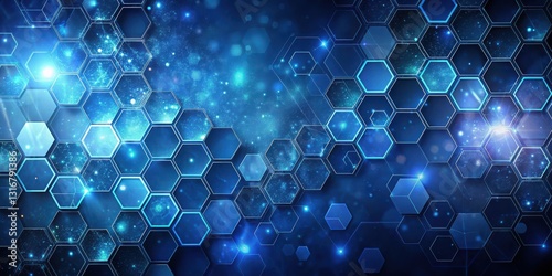 Abstract Hexagon Network  Digital Data Visualization with Glowing Connections and Bright Blue Hues