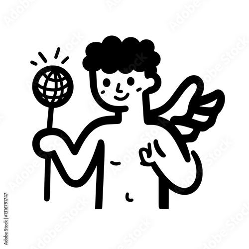 Creative representation of a winged figure holding a globe, symbolizing guidance and inspiration in a whimsical style