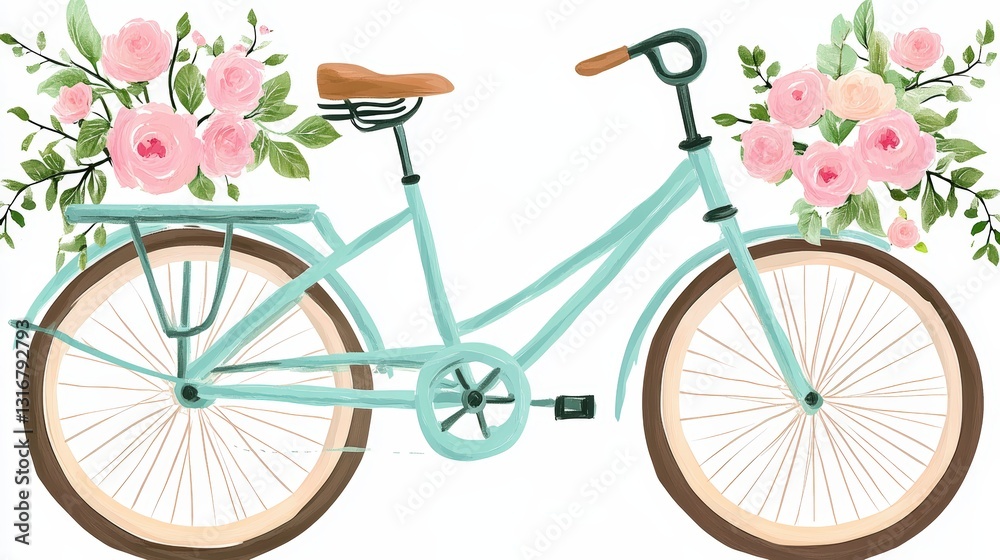 Fototapeta premium Charming Bicycle with Floral Arrangements for Springtime Decor