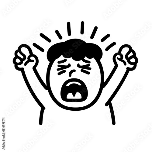 Expression of frustration shown by a cartoon character with arms raised and a distressed face during a challenging moment