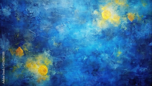 Abstract Blue and Gold Celestial Canvas Texture A Deeply Textured Artistic Background Featuring Radiant Yellow Accents Against a Rich Blue Hue