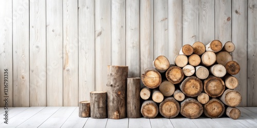 Rustic Wooden Logs Stacked Against a Weathered Plank Wall Offering a Cozy and Natural Scene