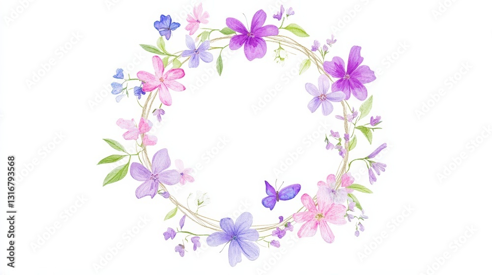 Delicate Floral Wreath with Soft Purple and Pink Blooms Delicate Floral Wreath with Soft Purple and Pink Blooms
