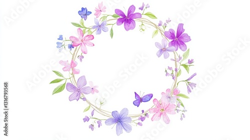 Delicate Floral Wreath with Soft Purple and Pink Blooms