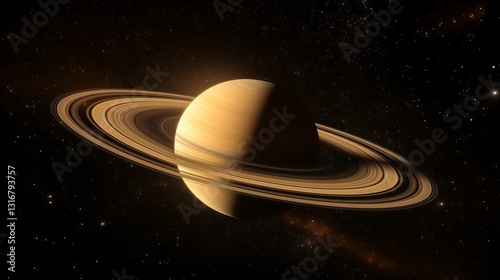 A massive, realistic Saturn-like planet with sharp ring details