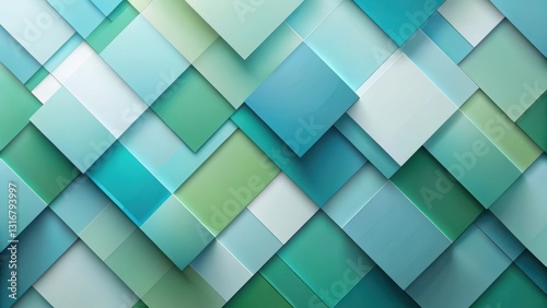 Abstract Geometric Design Featuring Overlapping Squares in Shades of Teal and Green