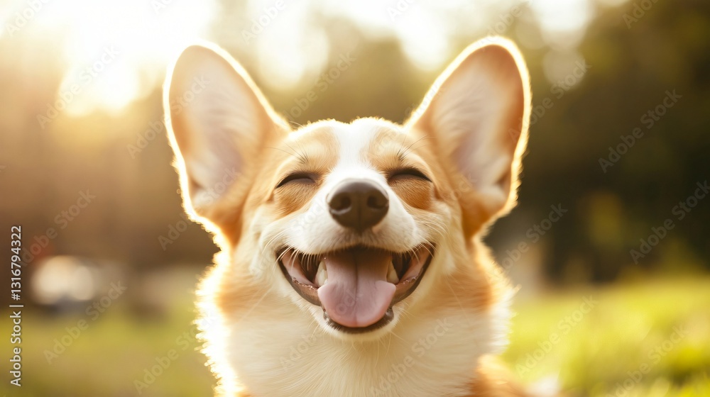 Happy corgi enjoying sunshine, cheerful small dog with fluffy coat and big ears in vibrant green park, perfect for pet-themed content. Happy corgi enjoying sunshine, cheerful small dog with fluffy coat and big ears in vibrant green park, perfect for pet-themed content.