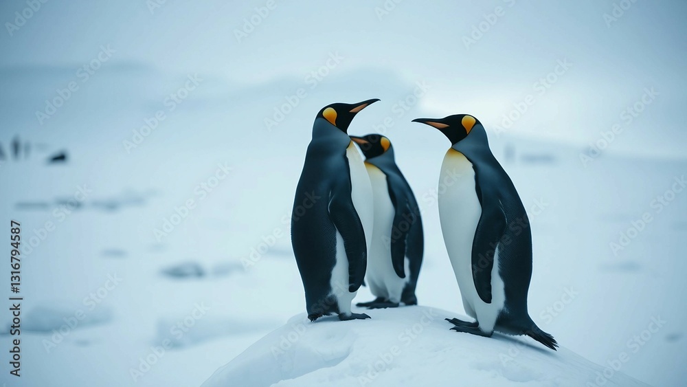 Fototapeta premium Film immerses audience in frozen realm of Antarctica showcasing penguins on brink of an iceberg star