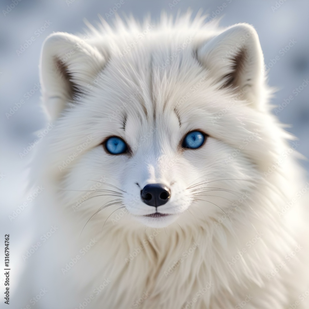 Portrait of a Female Arctic Fox with Detailed Fur and Striking Blue Eyes Portrait of a Female Arctic Fox with Detailed Fur and Striking Blue Eyes