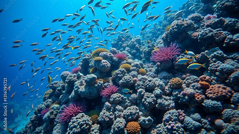 Fototapeta premium Coral reef is a vibrant and bustling community of fish with a wide variety of species and schools cr
