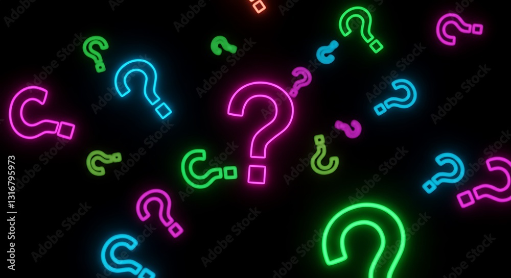 Vibrant Neon Question Marks Against a Dark Background Vibrant Neon Question Marks Against a Dark Background
