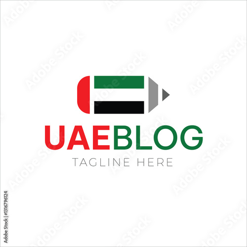 uae blogs logo design, modern design combination of Dubai flag and pen