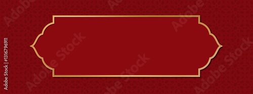 Banner in Arabic style. Traditional oriental ornamental background with gold frame. Islamic style frame design
