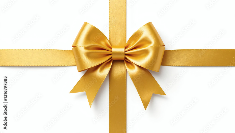 A beautiful golden ribbon bow on a white background, perfect for gift wrapping and celebrations. A beautiful golden ribbon bow on a white background, perfect for gift wrapping and celebrations.