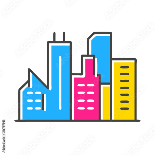 Vibrant City Skyline with Colorful High-Rise Buildings for Urban Concepts