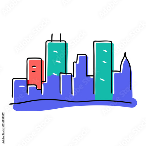 Modern Urban Skyline with Tall Skyscrapers for City and Business Themes