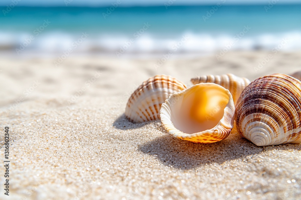 Seashells on Sandy Beach Coastal Scene Seashells on Sandy Beach Coastal Scene