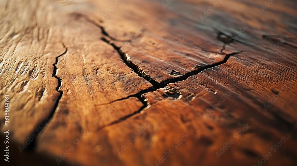 Fototapeta premium Professional Close-up of a Brown Wooden Table with Crack and Clean Surface